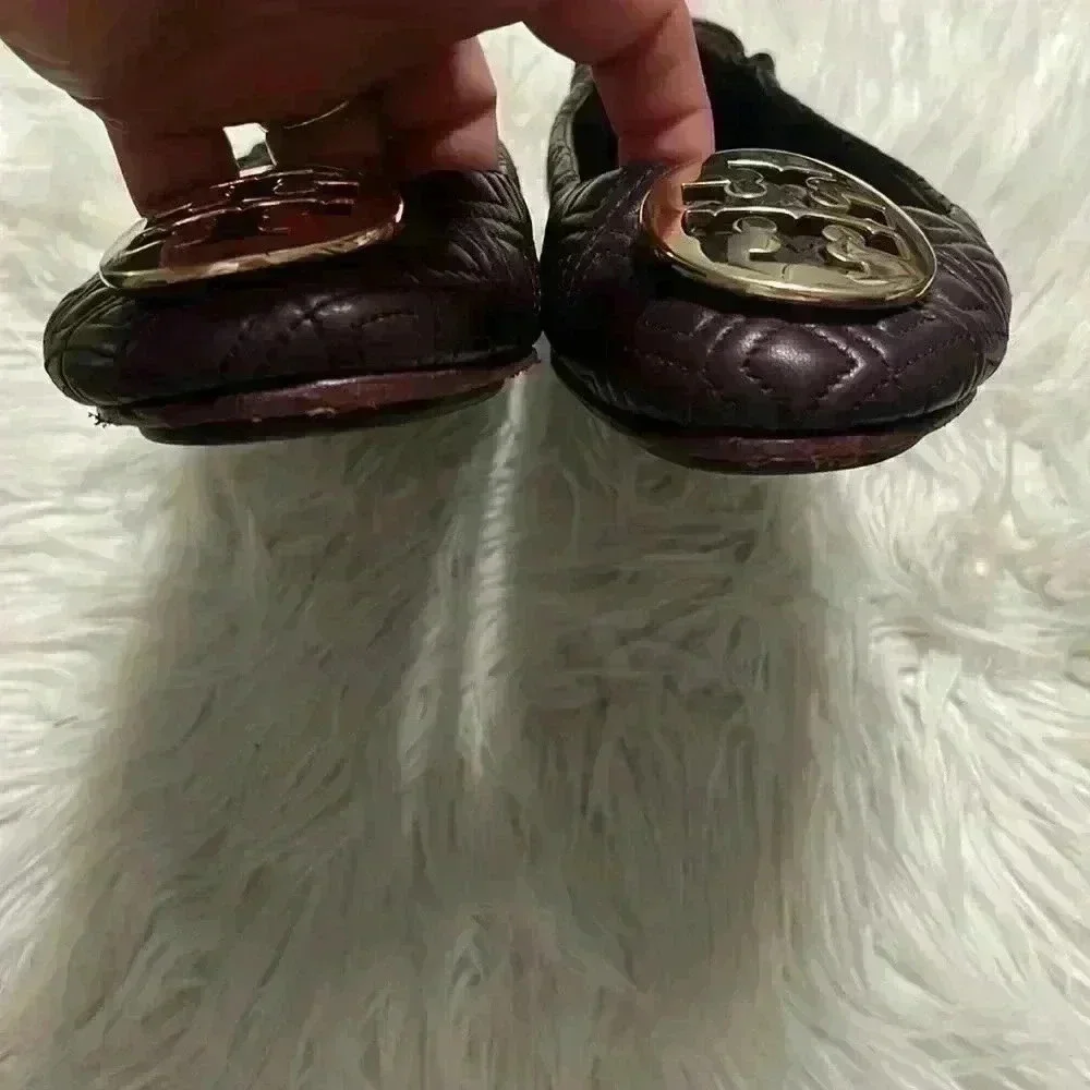 Tory Burch Women's Quilted Minnie Flats, Port, Red, Purple, 7.5M